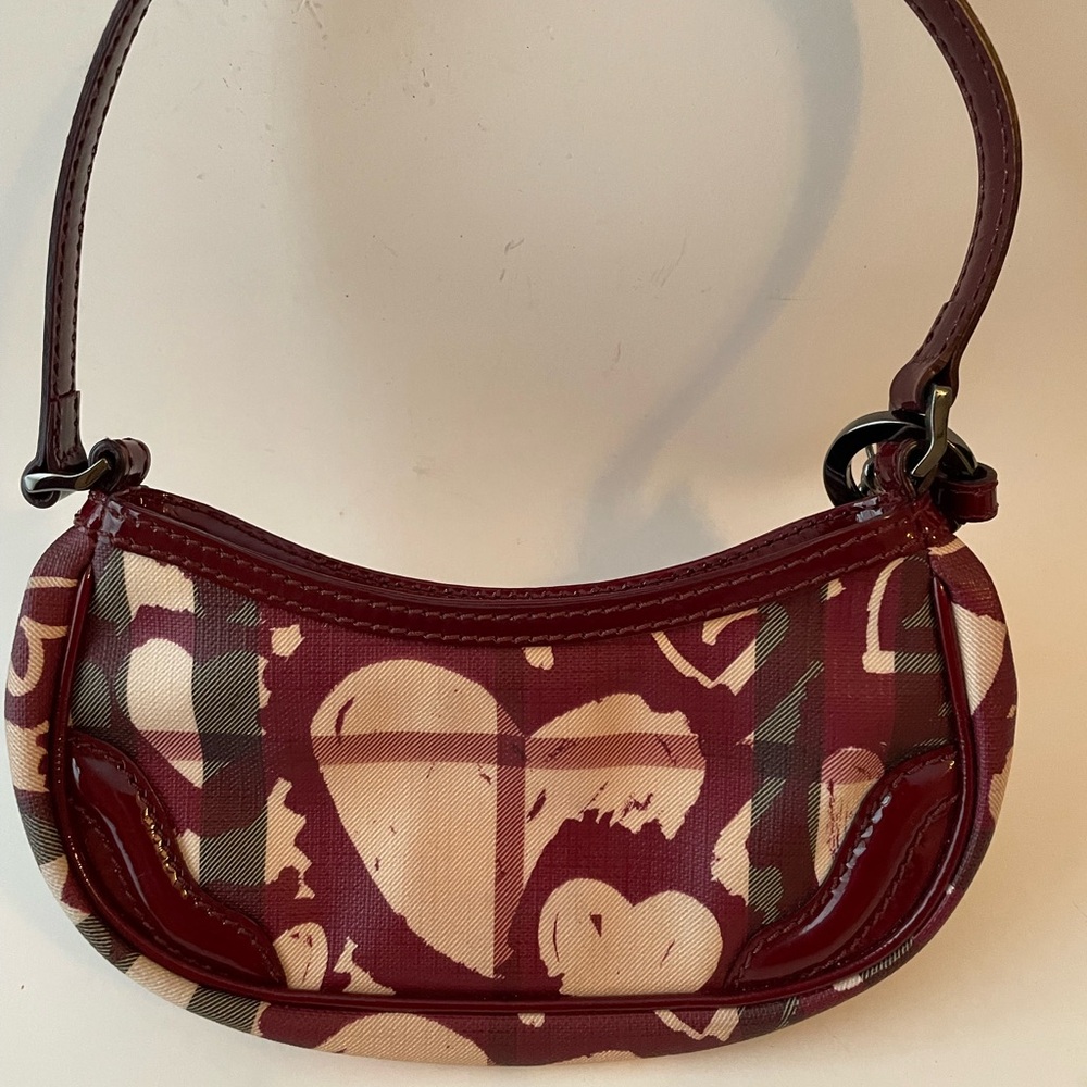 Burberry Burgundy and Cream Heart Shoulder Bag